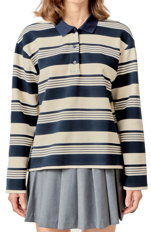 English Factory Stripe Relaxed Fit Polo Shirt In Blue