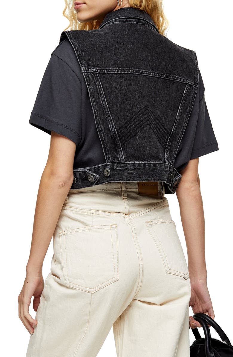 Topshop Tibet Tab Denim Vest, Alternate, color,