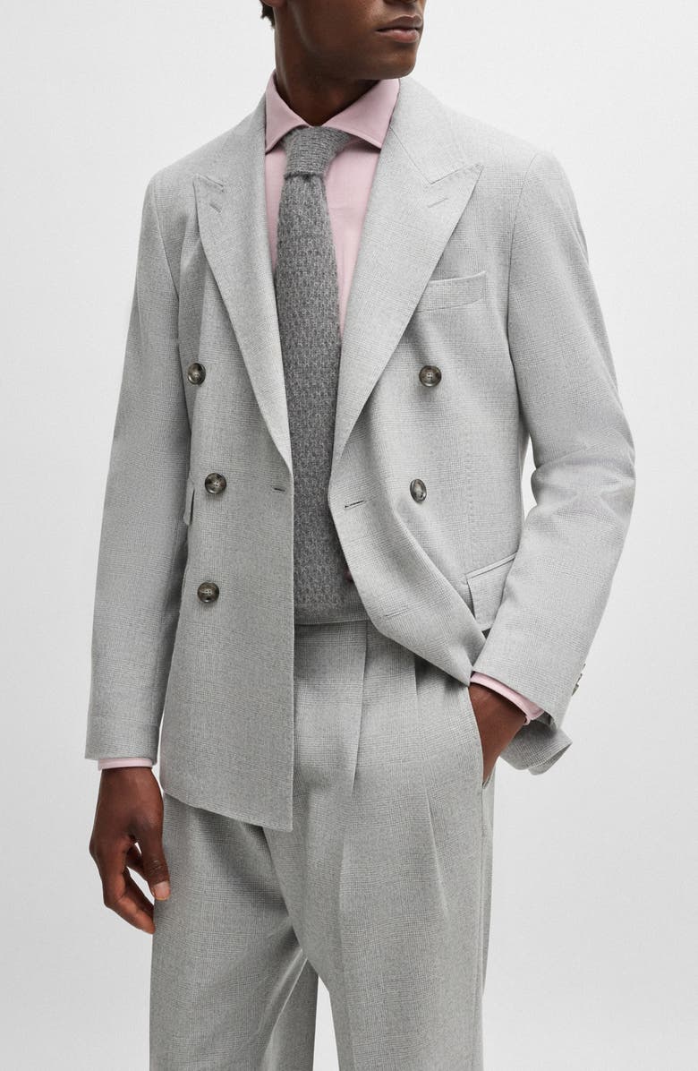 BOSS Camel Heston Plaid Virgin Wool Suit, Alternate, color, Open Grey