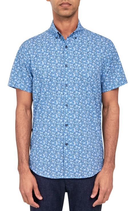 Slim Fit Ditsy Floral 4-Way Stretch Performance Short Sleeve Shirt