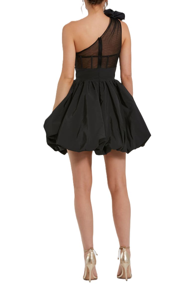 Taffeta One Shoulder Ruffle Bubble Mini Dress, Alternate, color, Black