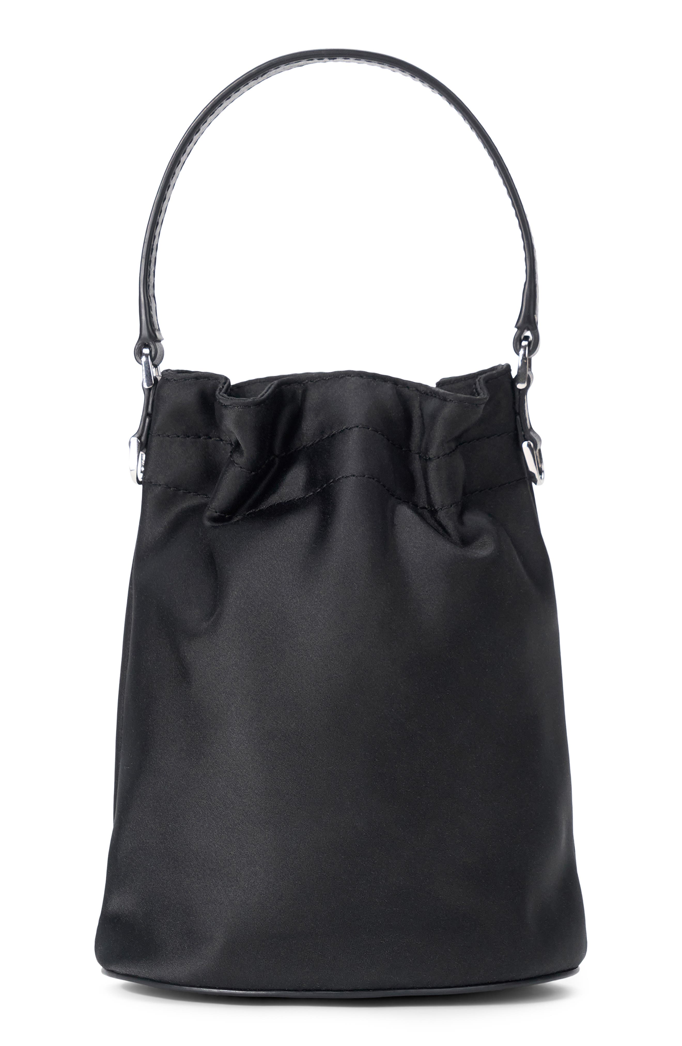 STAUD Lila Satin Mini Bucket Bag, Main, color, Black