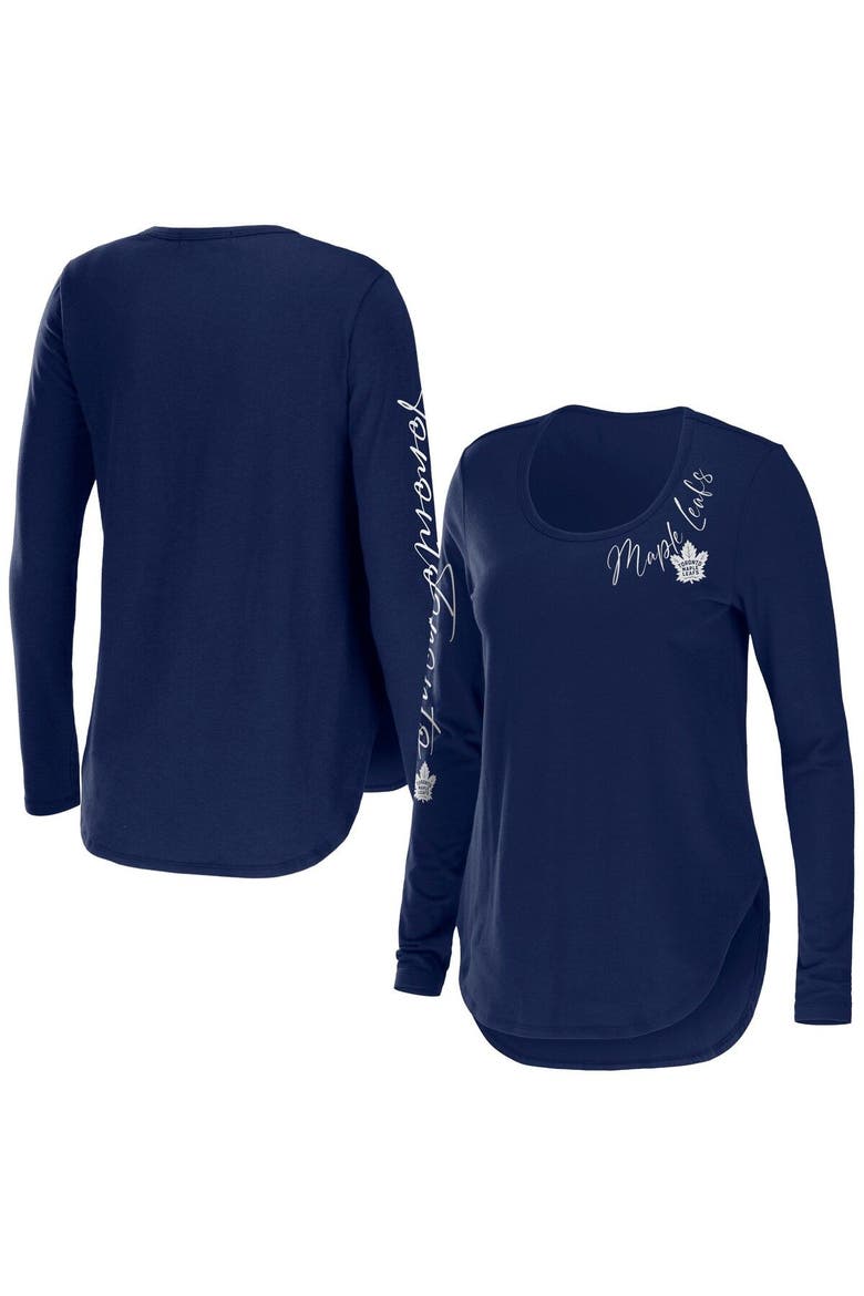 Women's WEAR by Erin Andrews Blue Toronto Maple Leafs Team Scoop Neck Long Sleeve T-Shirt, Main, color, Blue