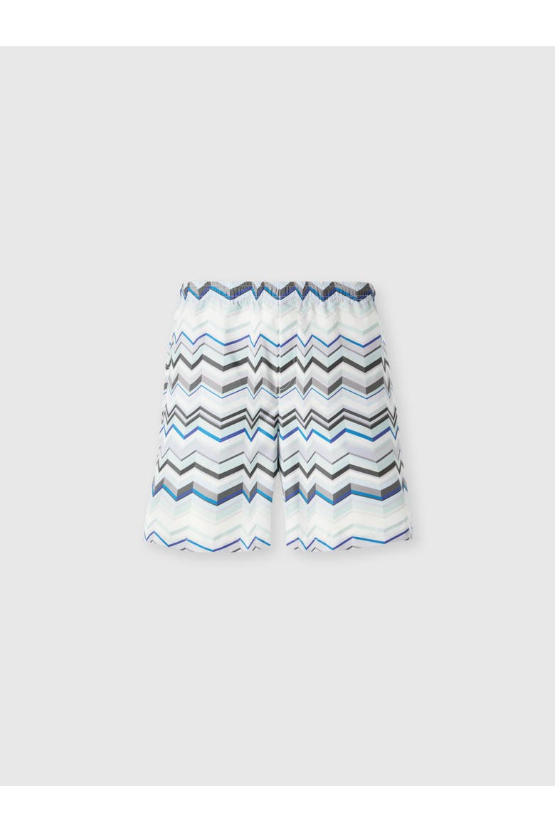 Long Swim Shorts With Irregular Zigzag Print, Main, color, Light Blue