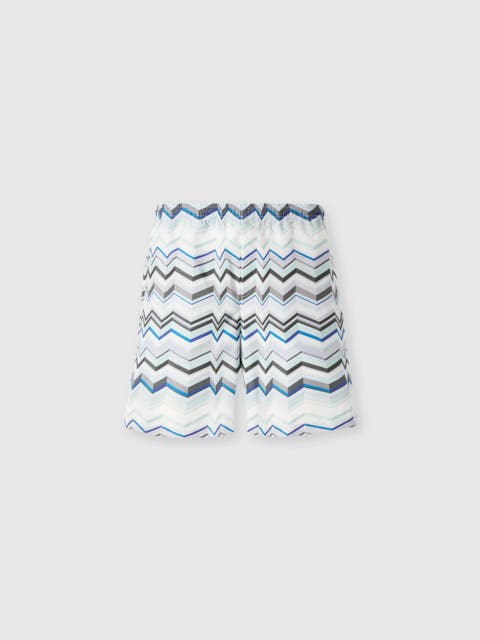 Long Swim Shorts With Irregular Zigzag Print