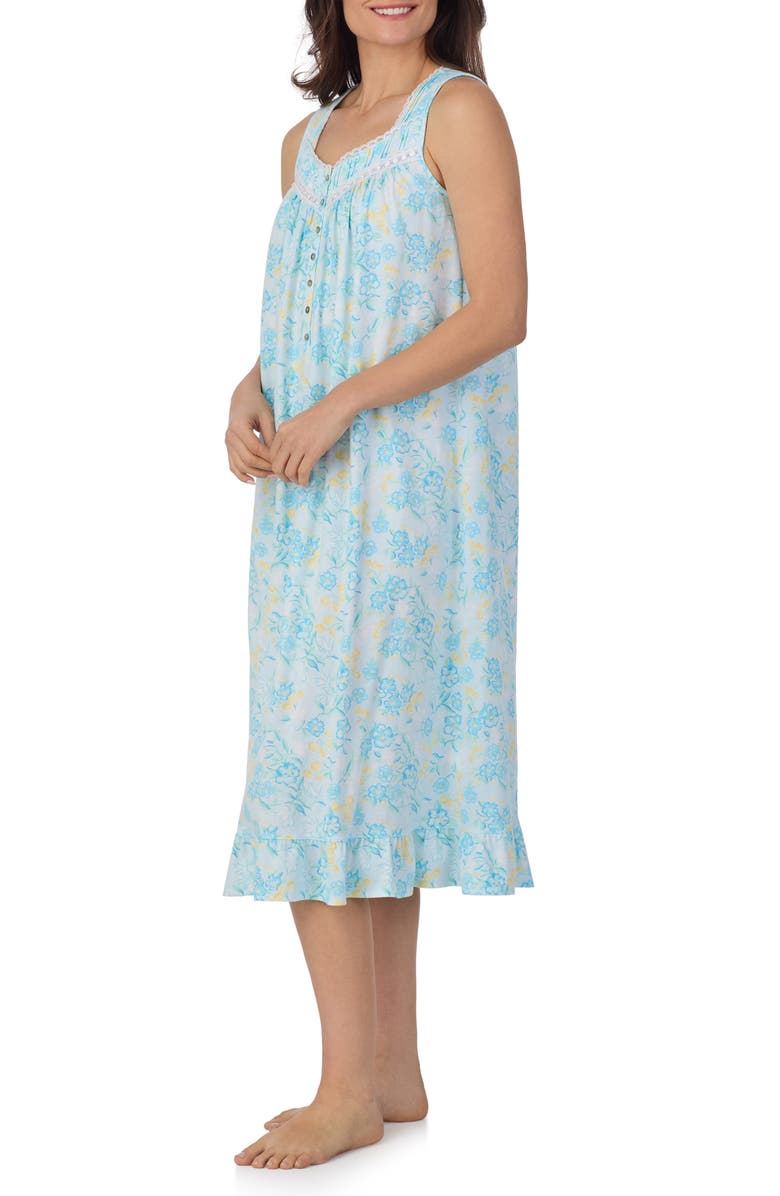 Eileen West Sleeveless Cotton Ballet Nightgown, Alternate, color, Aqua Floral