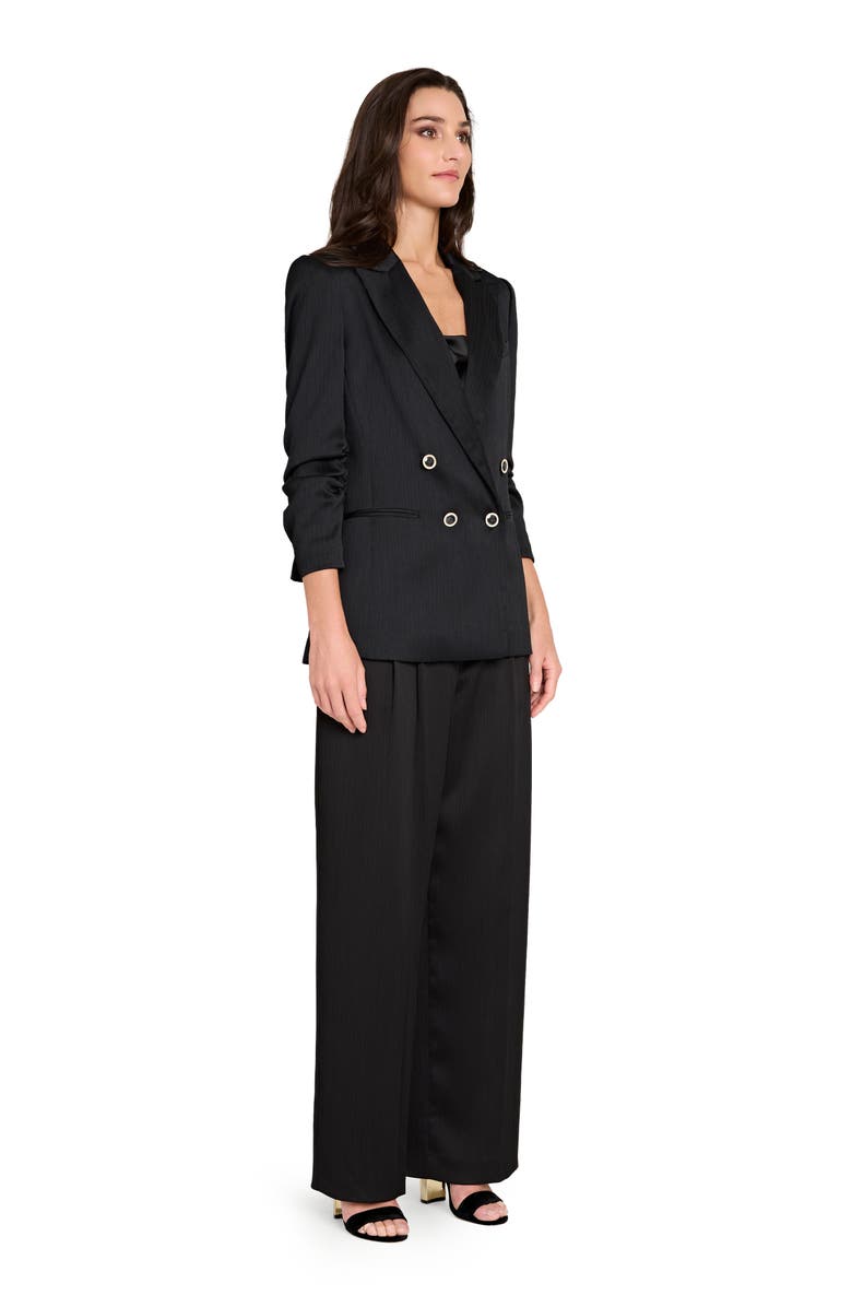 Tahari ASL Crinkle Wide Leg Satin Pants, Alternate, color, Black