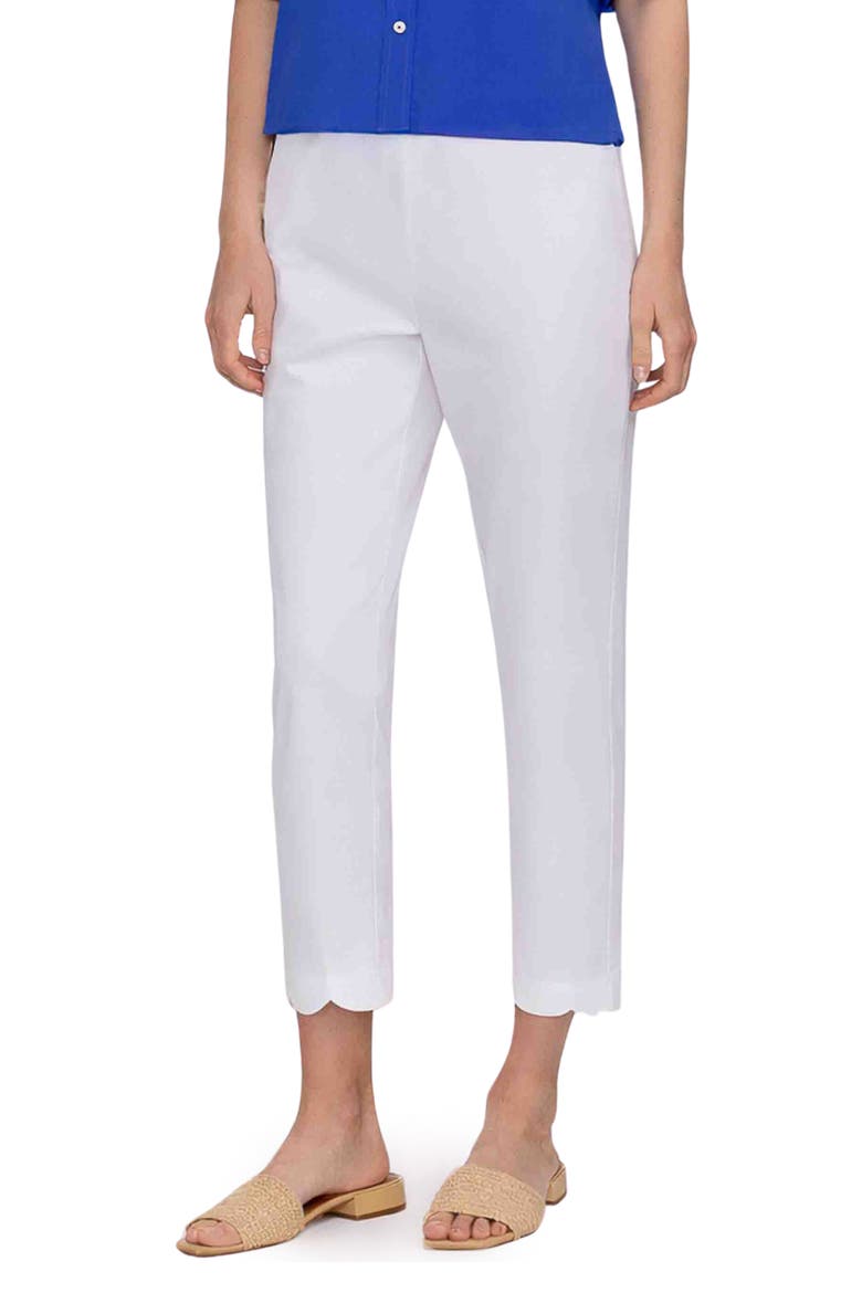 Elaine Scallop Hem Cotton Blend Crop Pants, Main, color, WHITE
