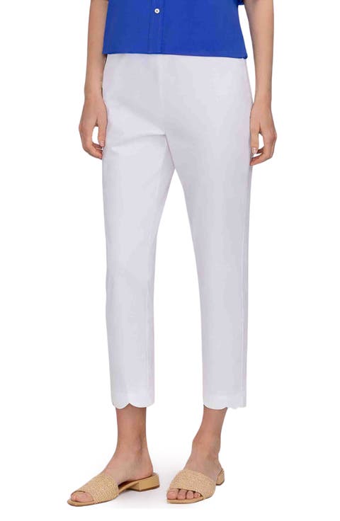 Elaine Scallop Hem Cotton Blend Crop Pants (Petite)