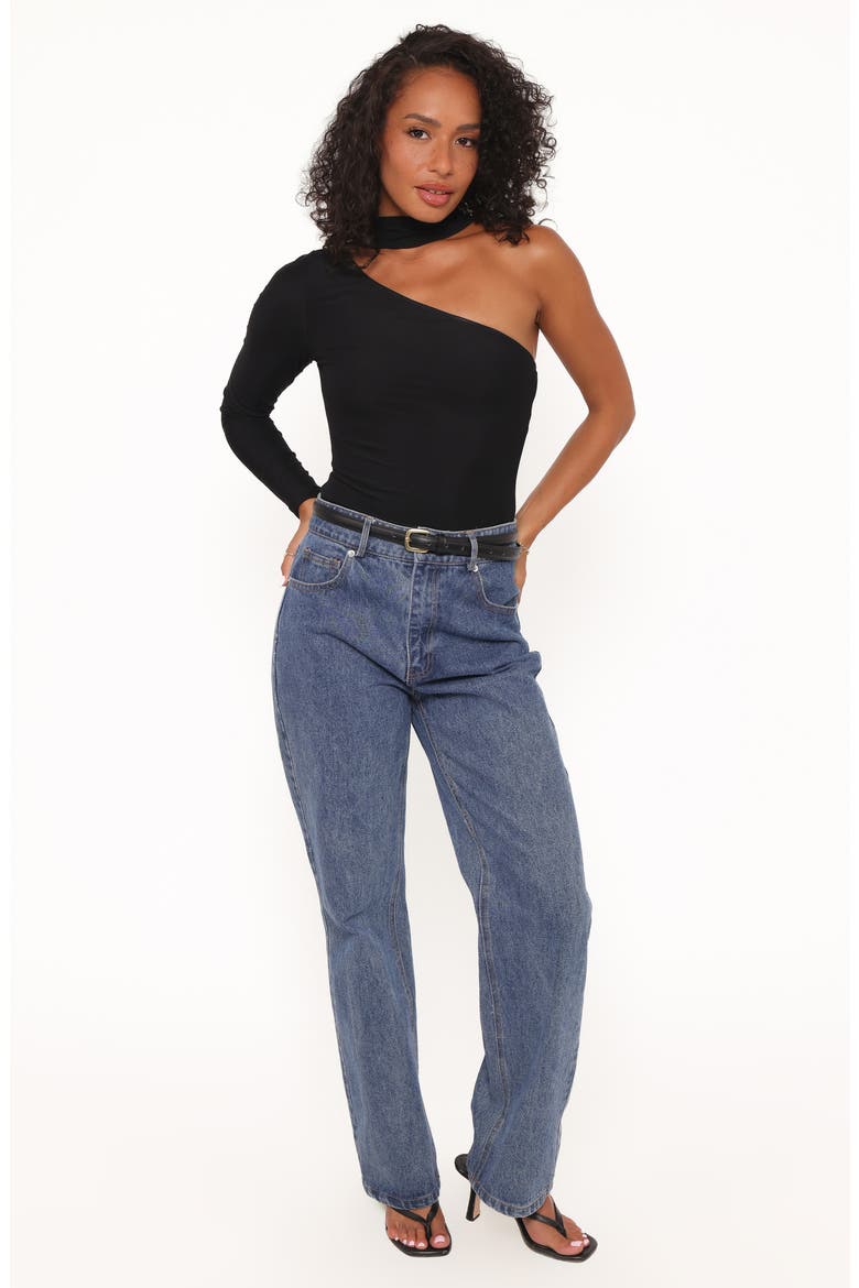 Carlie Scarf Mesh One-Shoulder Top, Alternate, color, BLACK