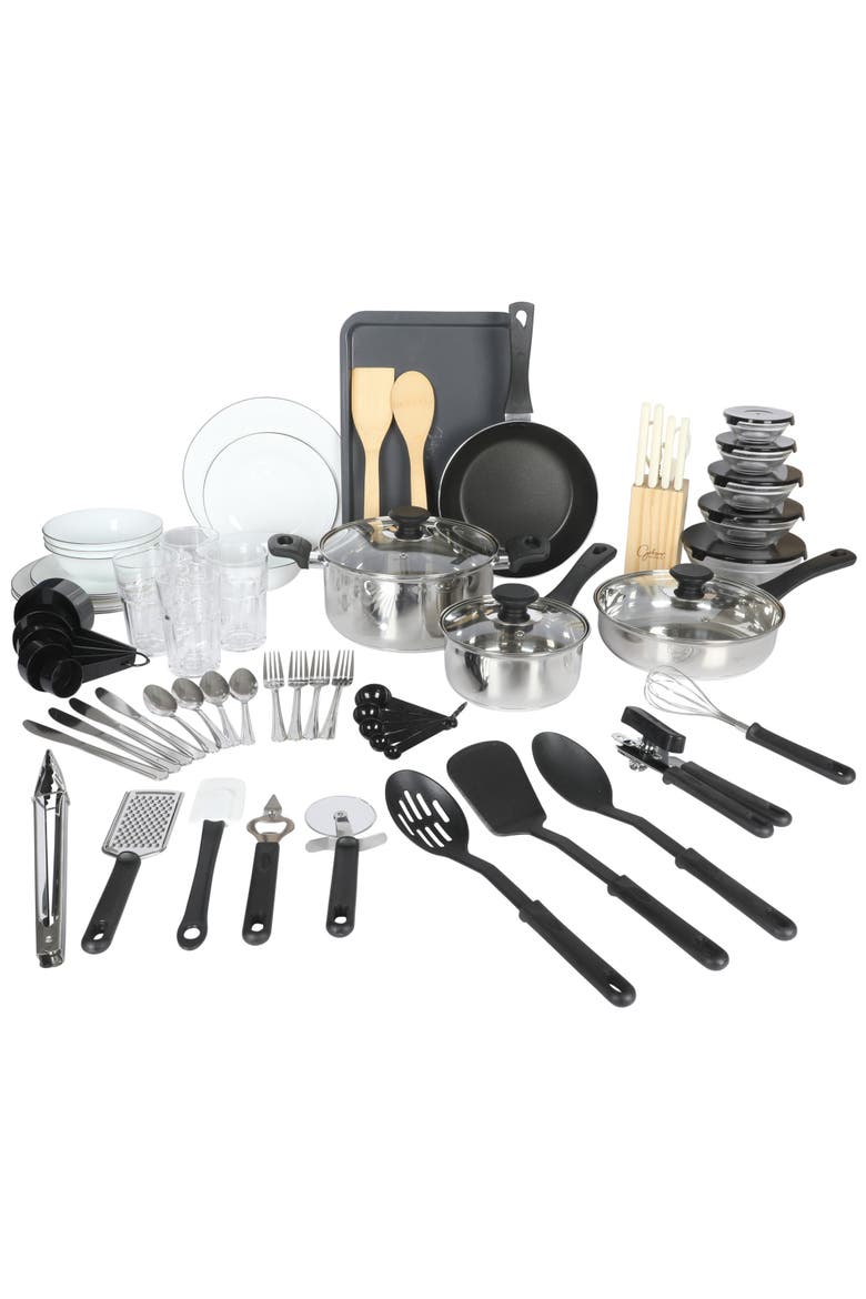 74-Piece Kitchen in a Box Set, Cookware, Dinnerware, Flatware & Tools, Main, color, MultiColors