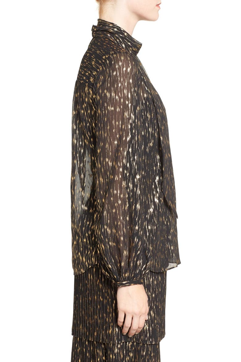 Olivia Palermo + Chelsea28 Tie Neck Blouse, Alternate, color, BLACK- GOLD FOIL COMBO
