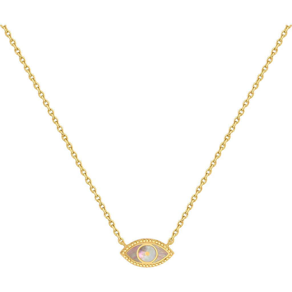 Karma And Luck Glowing Energy Evil Eye Mother Of Pearl Necklace In Gold/white