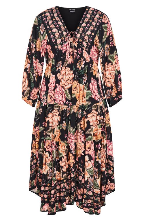City Chic Divine Grace Long Sleeve Floral Maxi Dress In Black