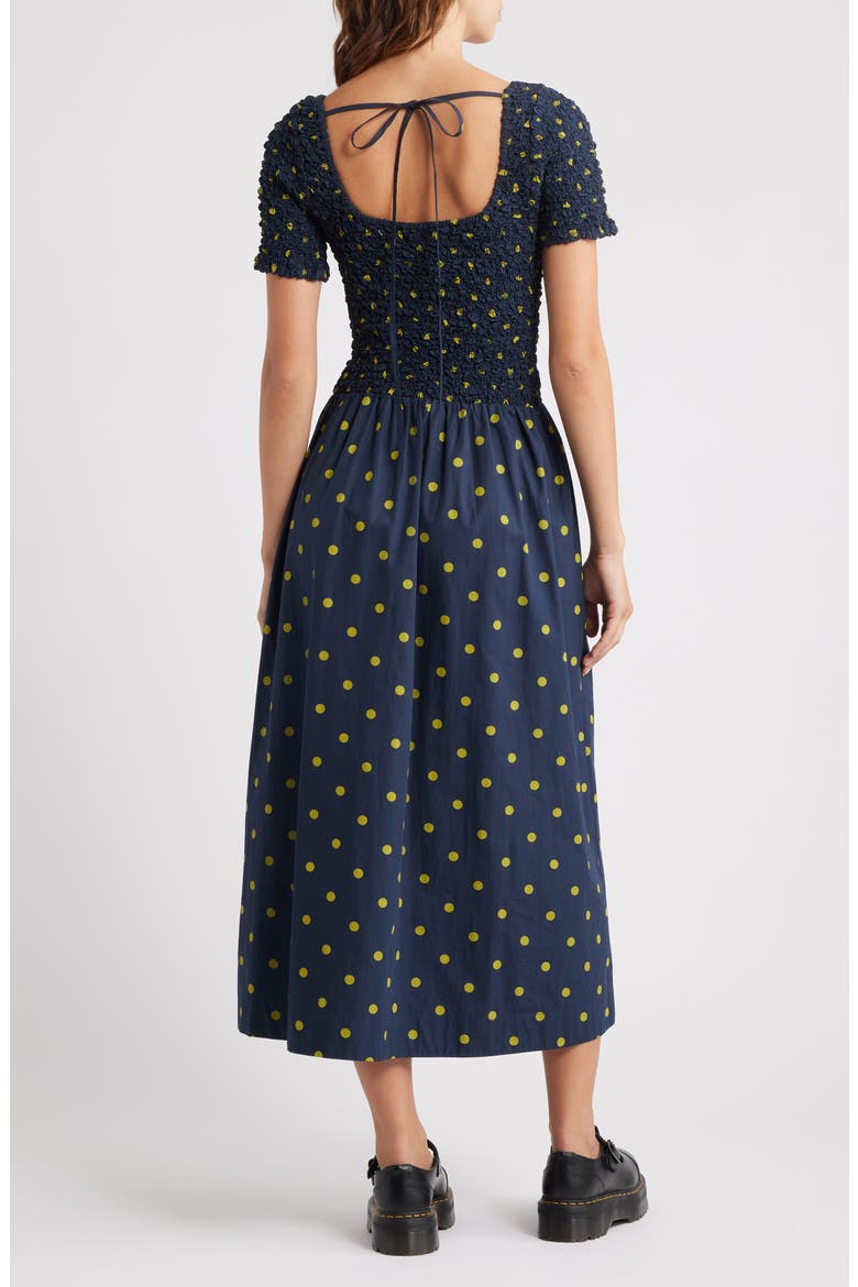 Malinda Polka Dot Super Smocked Organic Cotton Dress, Alternate, color, NAVY