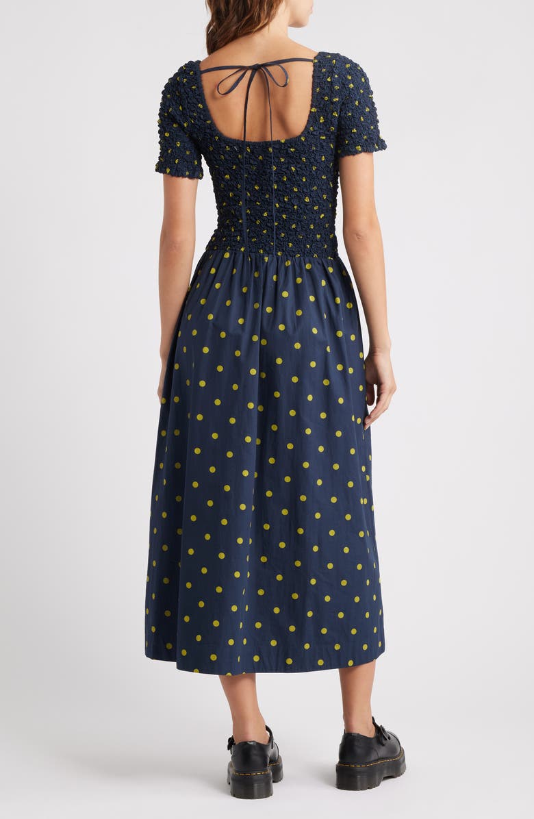 Damson Madder Malinda Polka Dot Super Smocked Organic Cotton Dress, Alternate, color, Navy