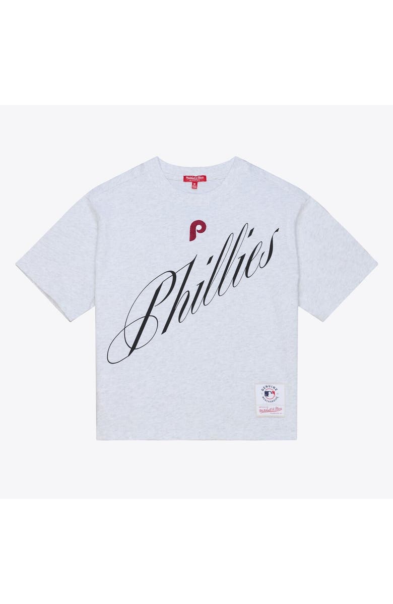 Mitchell & Ness Women's Mitchell & Ness  Heather Gray Philadelphia Phillies Script Cropped Boxy T-Shirt, Main, color, Heather Gray