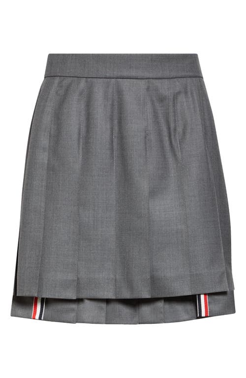 Thom Browne Wool Miniskirt With Pleated Design And Side Stripe Detail In Medium Grey