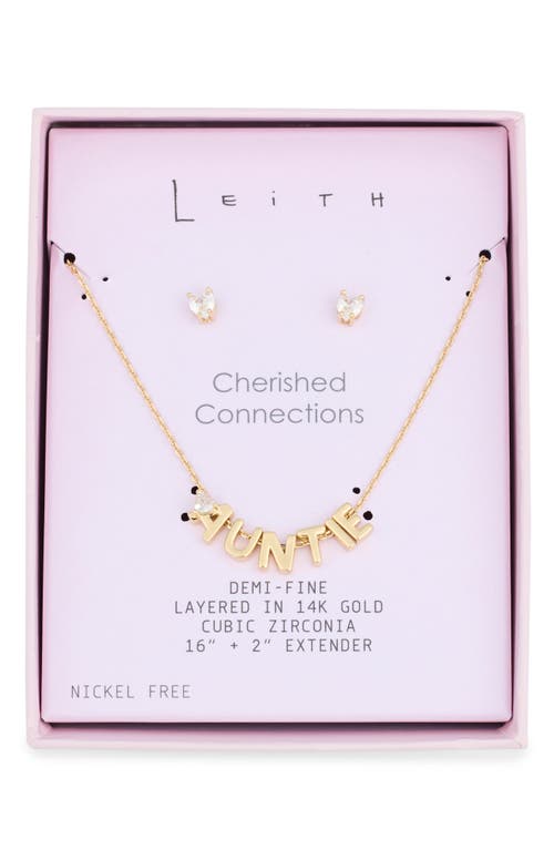 Leith Demi-fine Cubic Zirconia Stud Earrings & Auntie Necklace Set In Clear- Gold