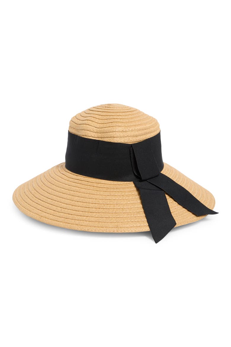 Oversize Ribbon Down Brim Woven Hat, Alternate, color, TAN