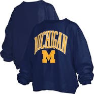 PRESSBOX Women's Pressbox Navy Michigan Wolverines Janise Arch Over Logo Waist Length Oversized Pullover Sweatshirt