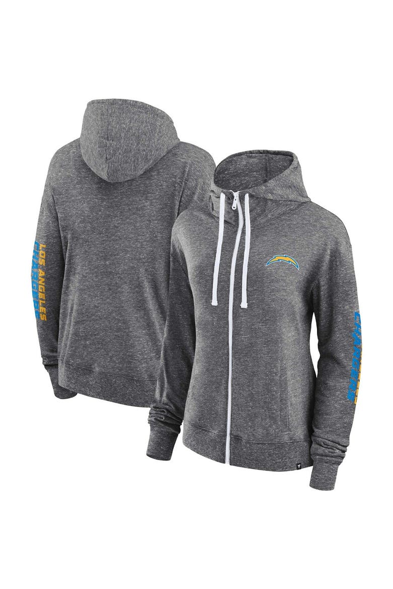 Women's Fanatics Branded Heather Charcoal Los Angeles Chargers Opening Coin Flip Lightweight Full-Zip Hoodie, Main, color, Heather Charcoal