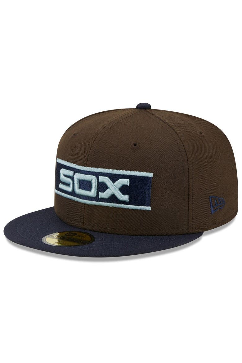 Men's New Era Brown/Navy Chicago White Sox  Comiskey Park 75th Anniversary Walnut 9FIFTY Fitted Hat, Alternate, color, Brown