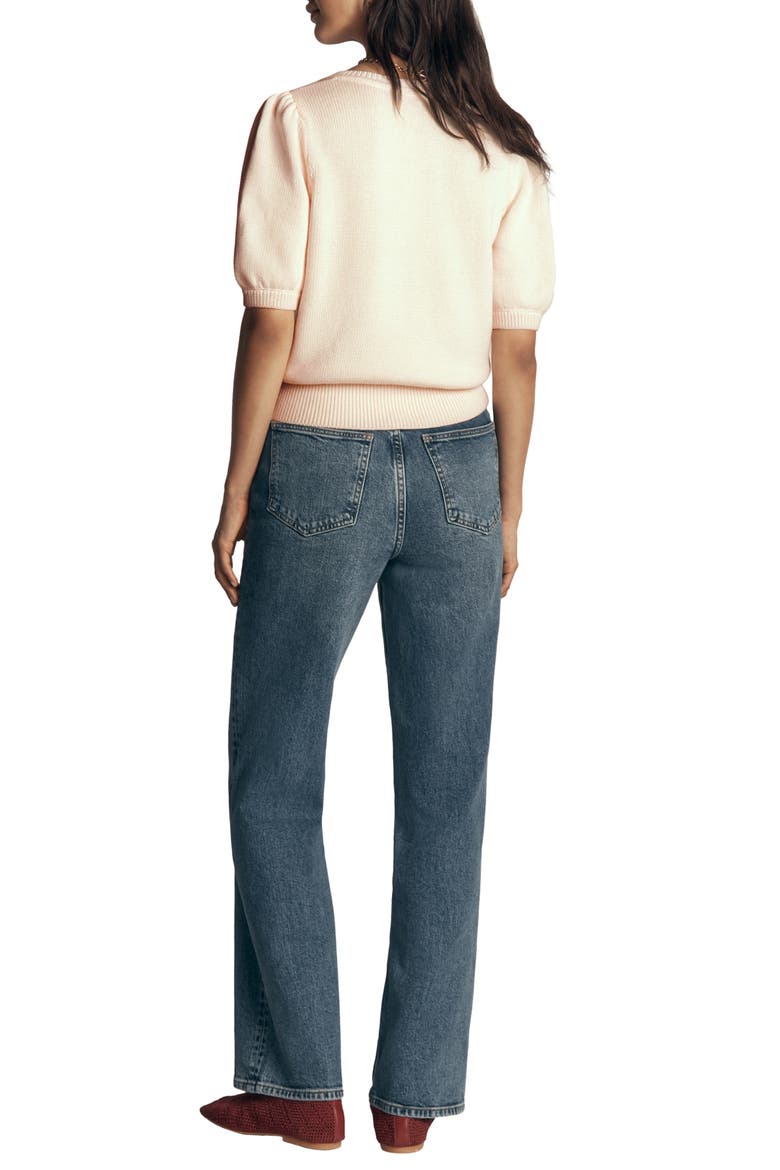 Puff Sleeve Cotton & Cashmere Cardigan, Alternate, color, WARM IVORY