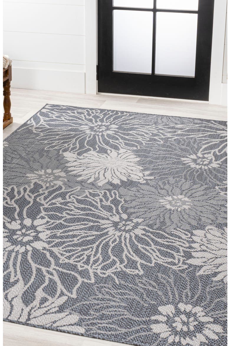 Bahamas Modern All-Over Floral Indoor/Outdoor Area Rug, Alternate, color, Navy/Gray