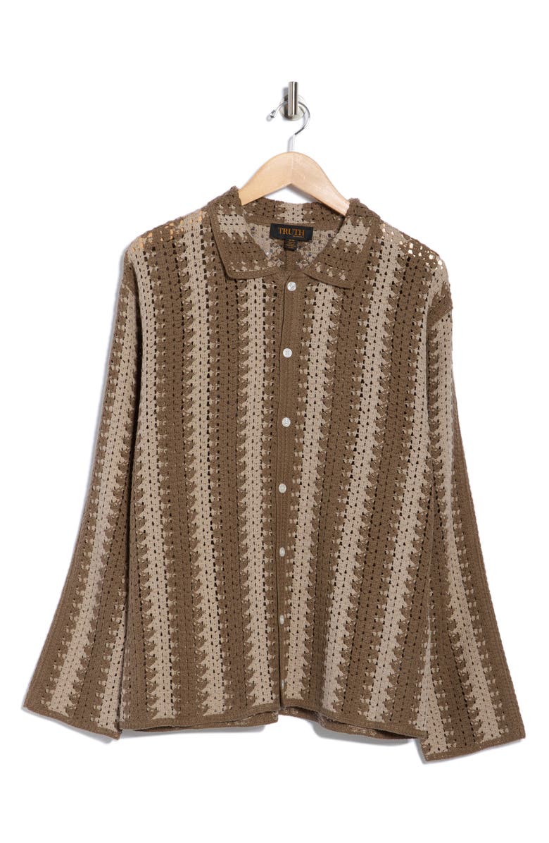 TRUTH Crochet Long Sleeve Button-Up Sweater, Alternate, color, Taupe Combo
