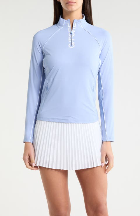 Contrast Mesh Silky Tech Quarter Zip Top
