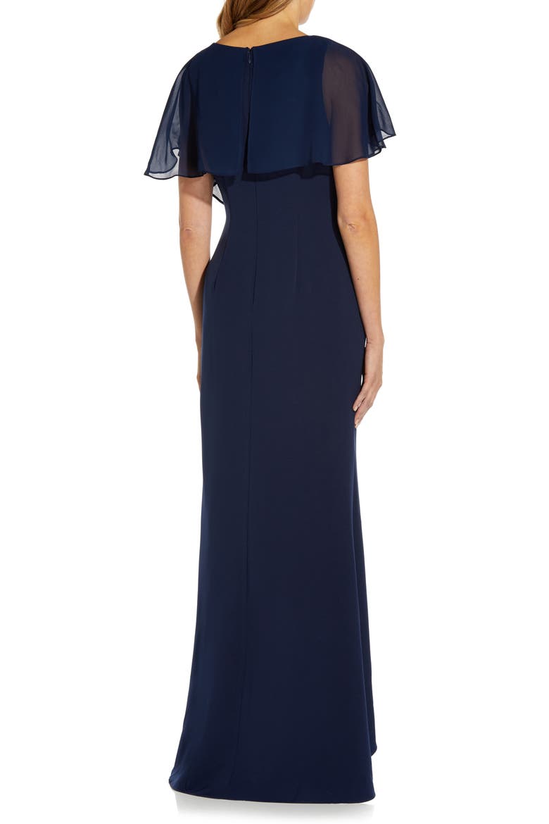 Chiffon Overlay Crepe Mermaid Gown, Alternate, color, NAVY
