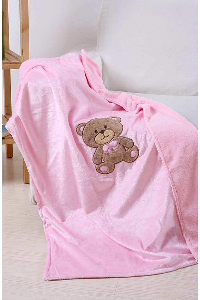 Bear Embroidered Knit Blanket, Alternate, color, PINK