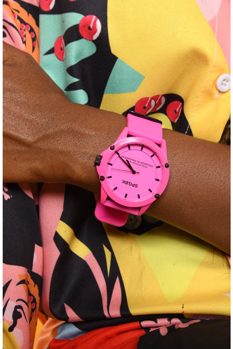 Forever Pink Silicone Strap Watch, 44mm, Alternate, color, HOT PINK
