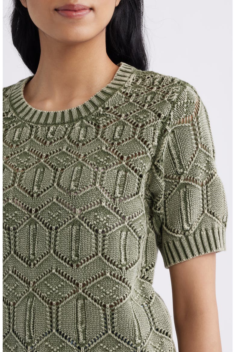 Open Stitch Short Sleeve Sweater, Alternate, color, PINE
