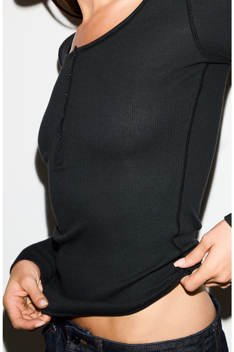 Cotton RIb Scoop Neck Henley, Alternate, color, SOOT