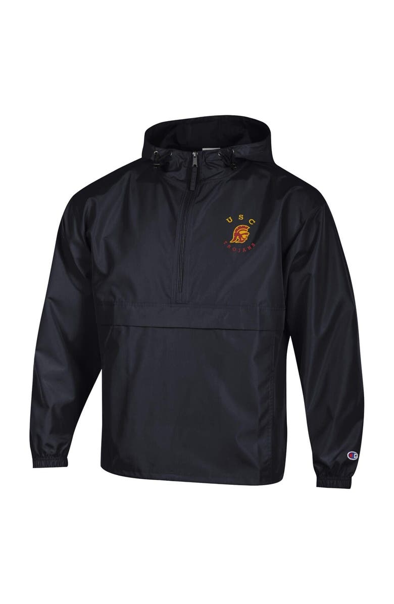 Champion Men's Champion Black USC Trojans Packable Hooded Windbreaker Half-Zip Jacket, Alternate, color, Black