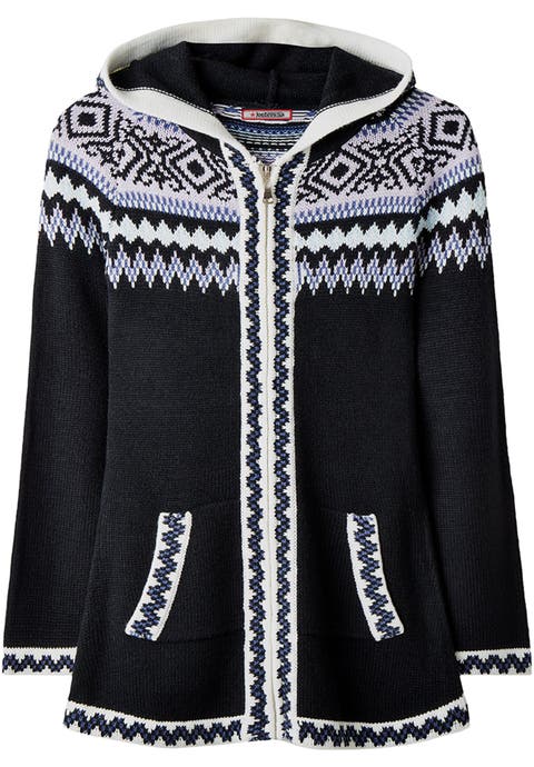 Fair Isle Drawstring V Neck Zip Hoodie