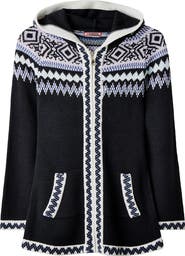 Joe Browns Fair Isle Drawstring V Neck Zip Hoodie