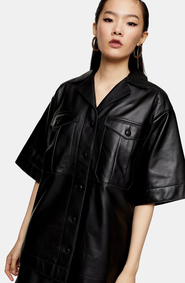 Topshop Boutique Leather Shirt, Alternate, color,