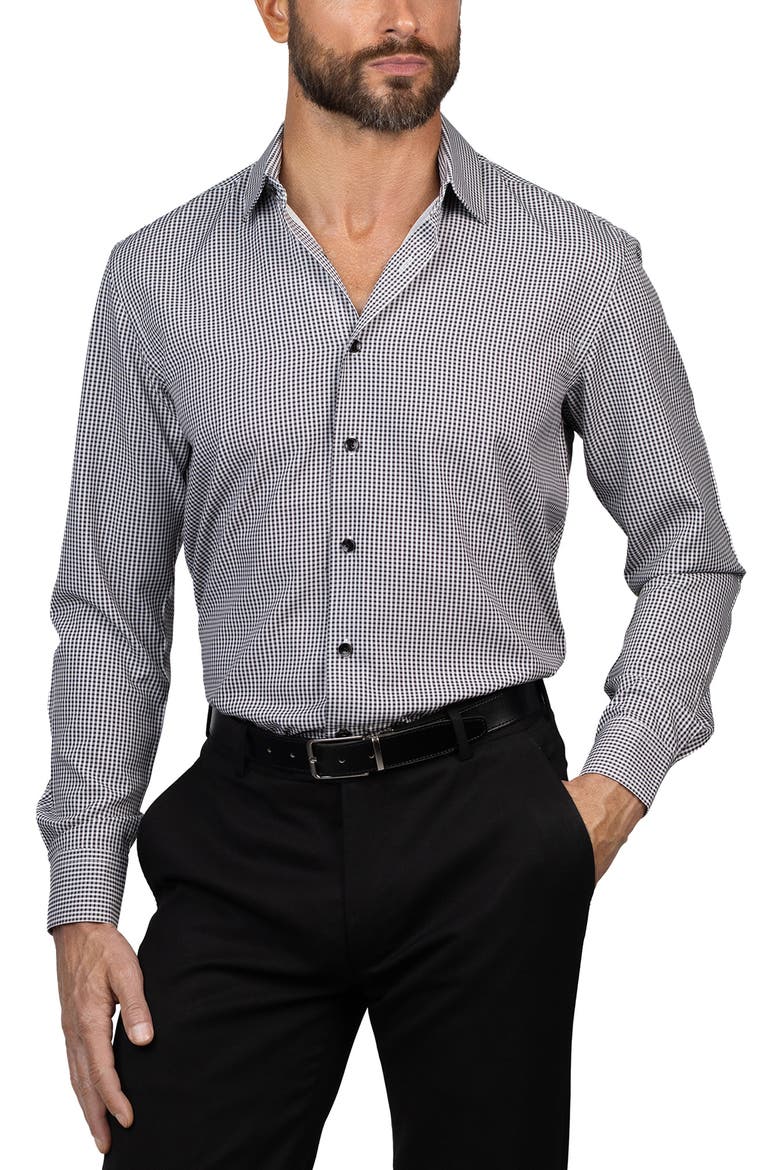 Trim Fit Gingham Dress Shirt, Main, color, BLACK/ WHITE