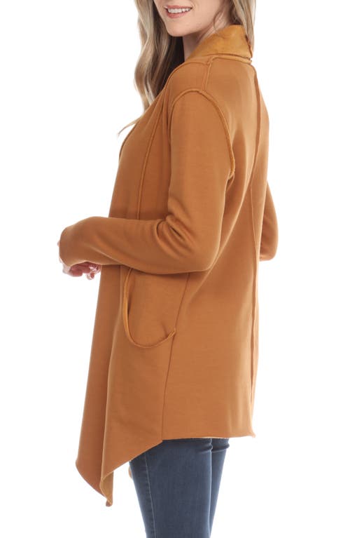 Rain And Rose Drape Front Cardigan In Brown