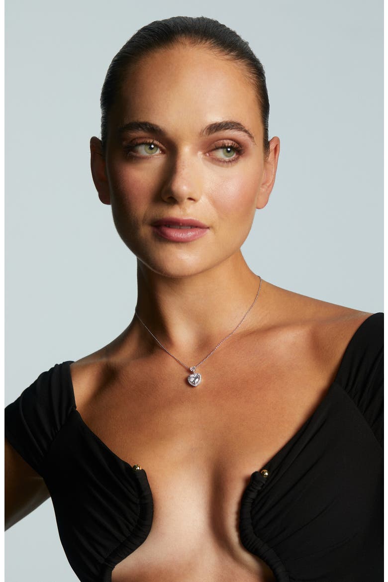 Le Bisou Halo Heart Pendant Necklace, Alternate, color, RHODIUM