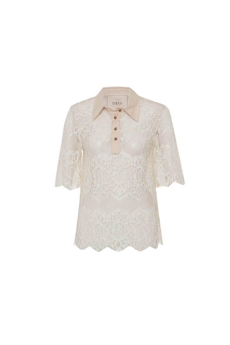 Calliope Lace Camp Shirt, Main, color, Ivory