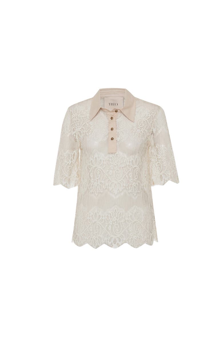 THEO The Label Calliope Lace Camp Shirt, Main, color,