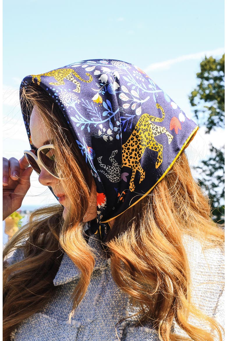Silk Bandana of Amazon Rainforest Journey in Blue, Alternate, color, Blue