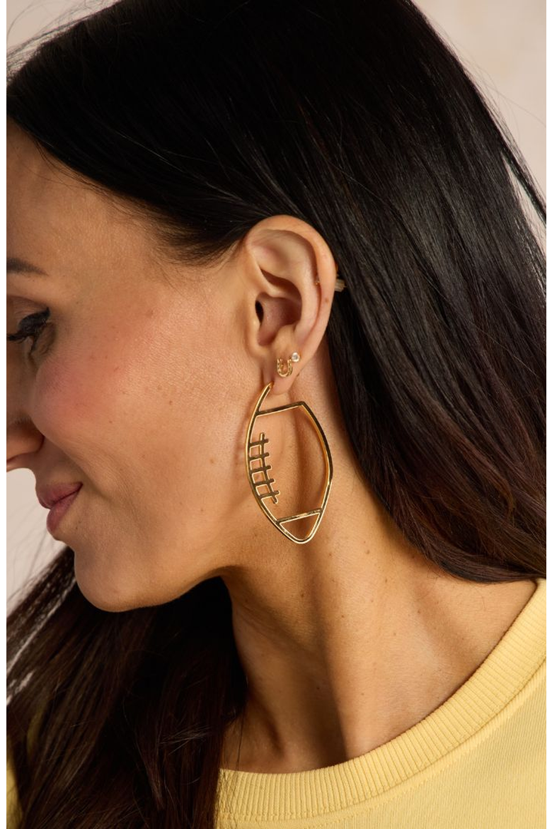Football Hoop Earrings, Alternate, color, Gold