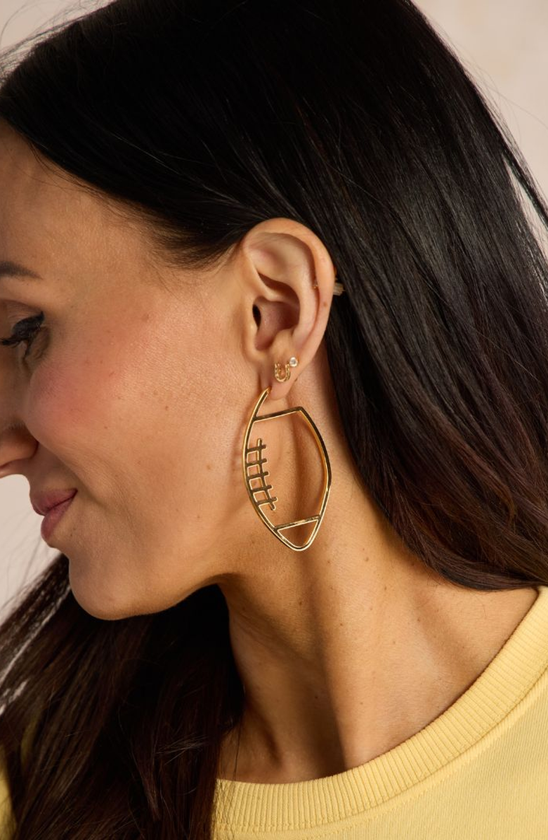 Nickel & Suede Football Hoop Earrings, Alternate, color, Gold