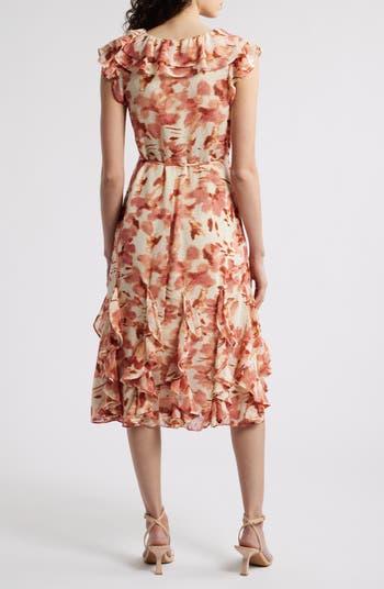 Floral Print Ruffle Midi Dress