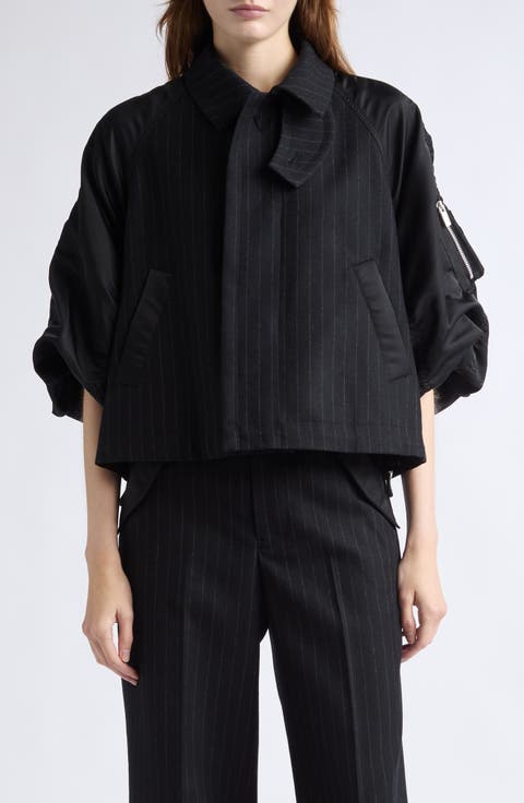 Chalk Stripe & Nylon Mixed Media Jacket (Nordstrom Exclusive)